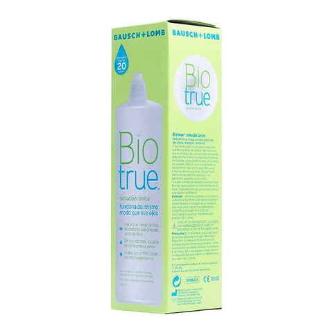Biotrue single contact lens solution in a 480ml bottle, by Jag Couture London New York, displayed on a clean surface.