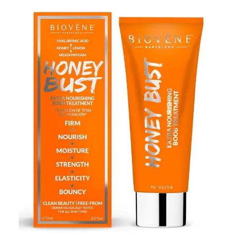 Jag Couture London Biovene Honey Bust Extra Nourishing Boob Treatment 75ml, creamy skincare product in a jar.