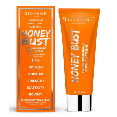 Jag Couture London Biovene Honey Bust treatment jar showing nourishing cream for breast skin care, 75ml tub.