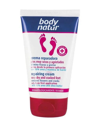 Jag Couture London Body Natur Pies Crema Reparadora 100ml jar showing creamy skincare for feet and skin repair.