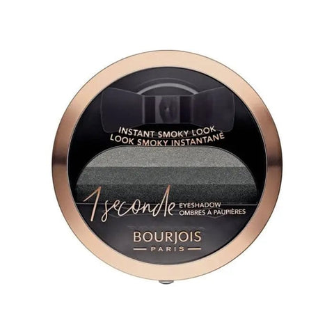 Bourjois 1 Seconde Eyeshadow in Black On Track 001, 3g, with the eyeshadow open showing the deep black pigment.