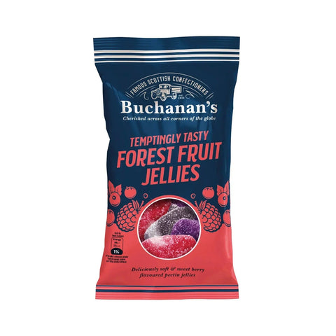 Jag Couture London - New York Buchanan's bag of forest fruit jellies with colorful, tempting forest fruit flavors in a clear bag.