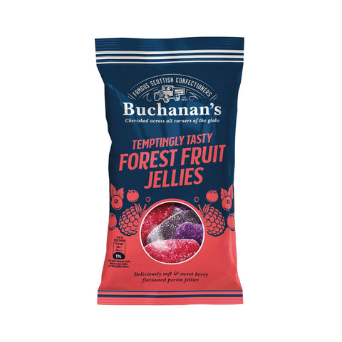 Bag of Buchanan's Forest Fruit Jellies by Jag Couture London, featuring colorful, tempting fruit-flavored jellies in a decorative package.