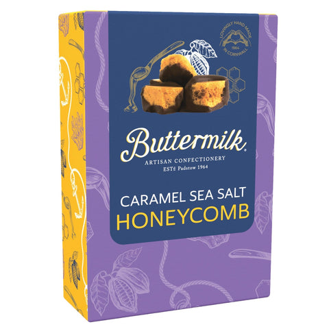 Jag Couture London New York buttermilk dark chocolate caramel sea salt honeycomb in sharing box, creamy, crunchy confection with sea salt detail