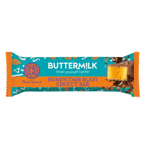 Buttermilk honeycomb bar by Jag Couture London New York enrobed in smooth plant-based chocolate, showing a crispy honeycomb texture.