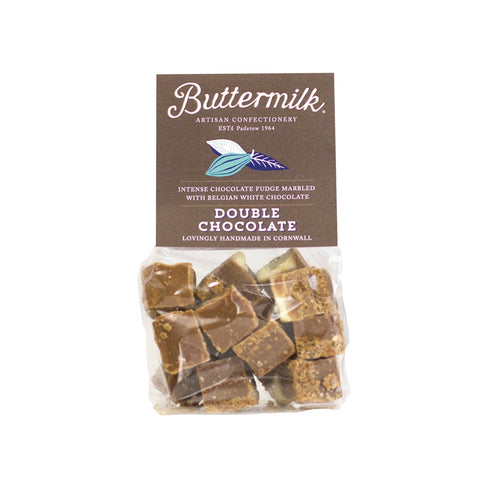 Buttermilk smooth double chocolate fudge from Jag Couture London in a grab bag, showing creamy texture and rich chocolate appearance.