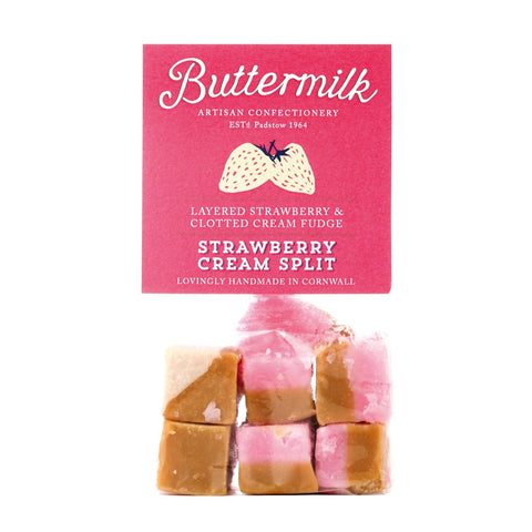Buttermilk smooth strawberry fudge in a grab bag from Jag Couture London - New York, showing soft pink fudge pieces inside.