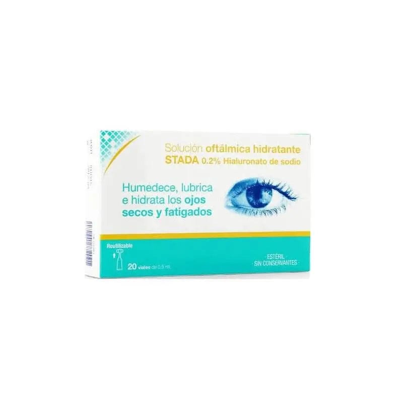 Jag Couture London New York Care+ Hydrating Ophthalmic Solution, 20 vials of 0.5ml, with eye drops bottles on a white background.
