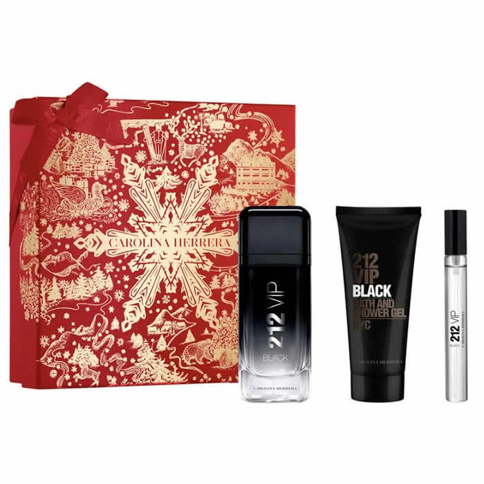 Jag Couture London - New York Carolina Herrera 212 Vip Black Men Eau De Perfume Spray 100ml Set 3 Pieces