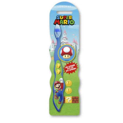 Cartoon Super Mario toothbrush with cap by Jag Couture London - New York featuring colorful Mario design and playful cap accessory.