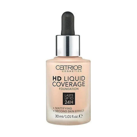 Catrice HD Liquid Coverage Foundation in shade 020 Rose Beige, 30ml bottle, featuring smooth liquid foundation for long-lasting wear.