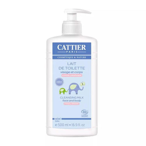 Cattier Paris Leche Hidratante Bebe 500ml bottle with gentle moisturizer for babies, displayed on a neutral background