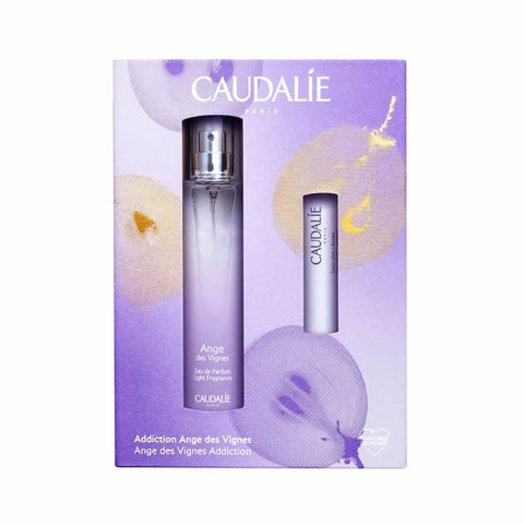 Caudalie Ange Des Vignes Eau de Perfum spray set with two bottles, featuring floral and fruity fragrance, on a white background.