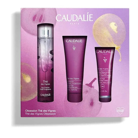 Caudalie The Des Vignes Obsession Set 150ml with skincare products, presented in elegant packaging, by Jag Couture London - New York.