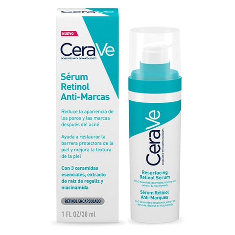 Cerave Blemish Resurfacing Retinol Serum in 30ml bottle, shown with dropper, for clear, smooth skin, by Jag Couture London New York.