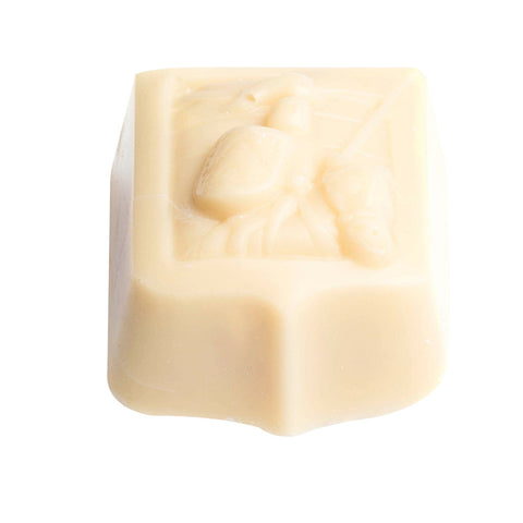 Jag Couture London Chevalier crisped rice in solid white chocolate 9.4g, showing the chocolate bar with crisped rice pieces.