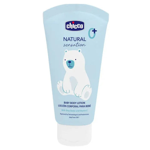 Jag Couture London New York Chicco Natural Sensation Baby Body Lotion 150ml bottle with soft, gentle lotion for sensitive skin.