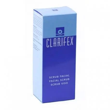 Jag Couture London New York Clarifex Facial Scrub 50ml in a sleek tube, showcasing its creamy texture and exfoliating particles.