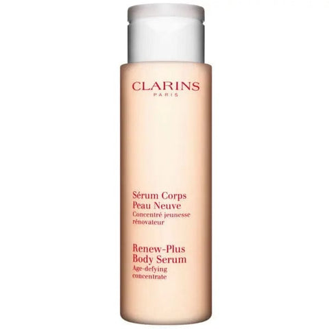 Jag Couture London New York Clarins Body Shape Up Your Skin Renew Plus Body Serum 200ml bottle with pump and label.