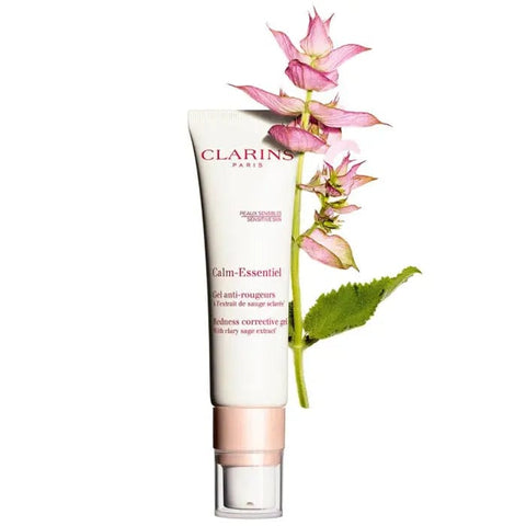 Clarins Calm-Essentiel Redness Corrective Gel 30ml in a sleek jar, designed to soothe and reduce redness on the skin.