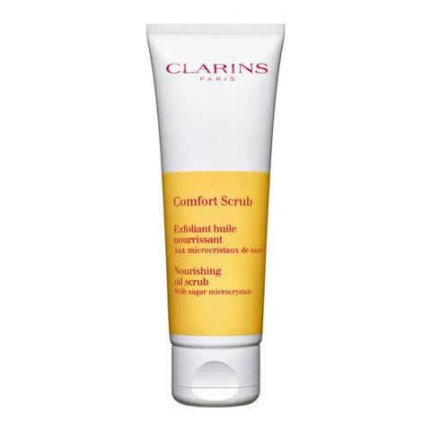 Jag Couture London New York Clarins Comfort Scrub nourishing oil scrub 50ml jar with textured surface and product label visible.