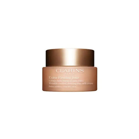 Jag Couture London New York Clarins Extra-Firming Day Cream for dry skin in 50ml jar, showing the cream and elegant packaging.