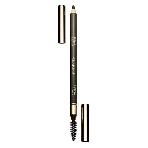 Jag Couture London New York Clarins Eyebrow Pencil 01 Dark Brown with sharpened tip and textured spoolie brush for shaping eyebrows.