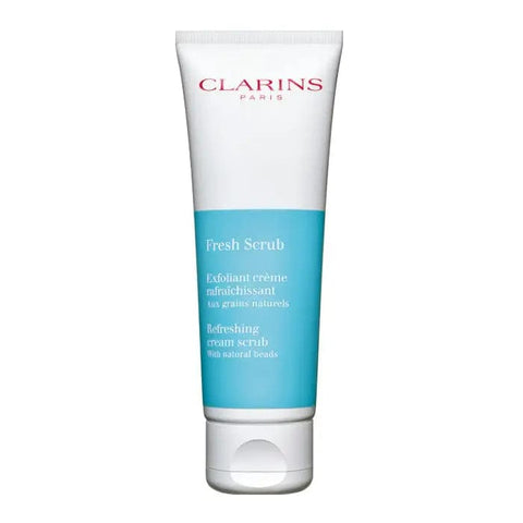 Jag Couture London New York Clarins Fresh Scrub Refreshing Cream Scrub 50ml jar with textured cream and clean packaging.