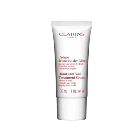 Jag Couture London New York Clarins hand and nail treatment cream 30ml jar, moisturizing skincare with a sleek design.