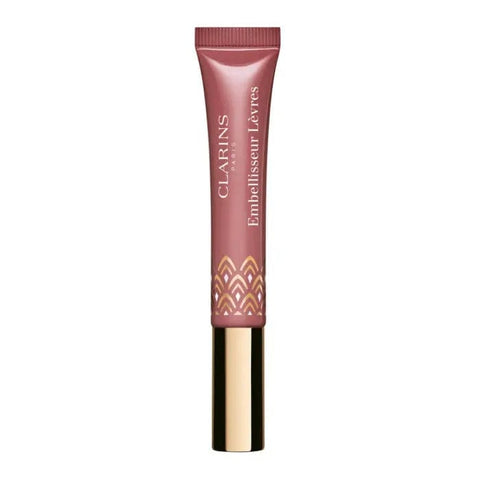 Clarins Instant Light Natural Lip Perfector in 16 Intense Rosewood, featuring a smooth, glossy lip gloss with pinkish-brown shade.