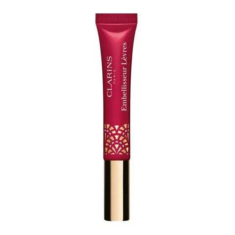 Clarins Instant Light Natural Lip Perfector 18 Intense Garnet by Jag Couture London showing a close-up of the tinted lip gloss tube.