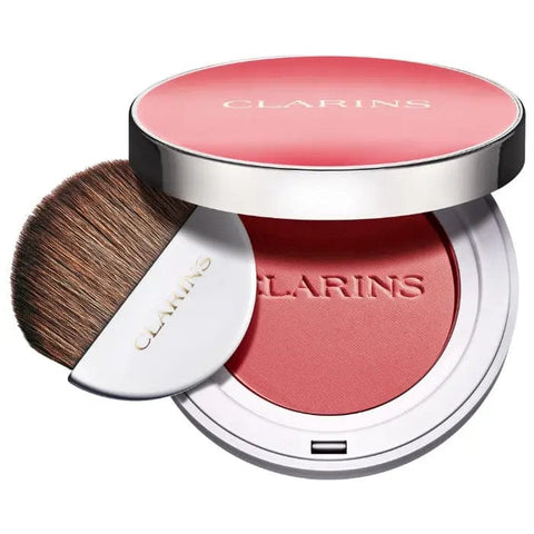 Clarins Joli Blush Cheeky Pink in shade 02, showing the compact blush with soft pink color and sleek packaging.