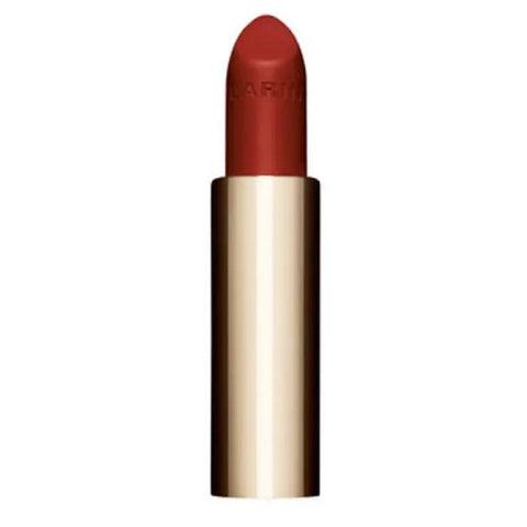 Clarins Joli Rouge Velvet La Recharge 771V Dahlia Red lipstick in 3.5g with sleek packaging, displayed on a neutral background.