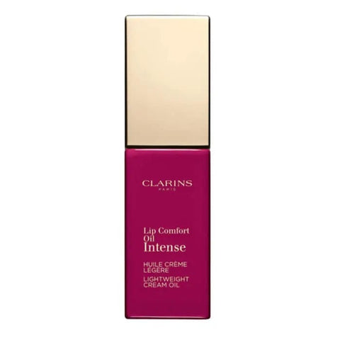 Clarins Lip Comfort Oil Intense 02 Intense Plum tube with applicator, glossy lip oil by Jag Couture London and New York.