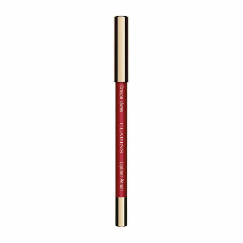 Jag Couture London New York Clarins Lipliner Pencil 06 Red, close-up of red lipliner pencil with branding details.