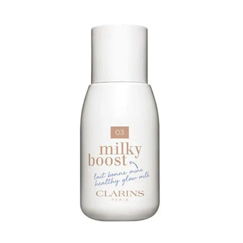 Clarins Milky Boost 03 Milky Cashew 50ml bottle, skincare product with creamy texture, branded by Jag Couture London - New York.