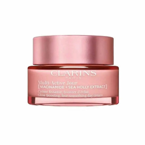 Clarins Multi-Active Day Cream for dry skin in a 50ml jar, with a smooth, creamy texture and elegant packaging.