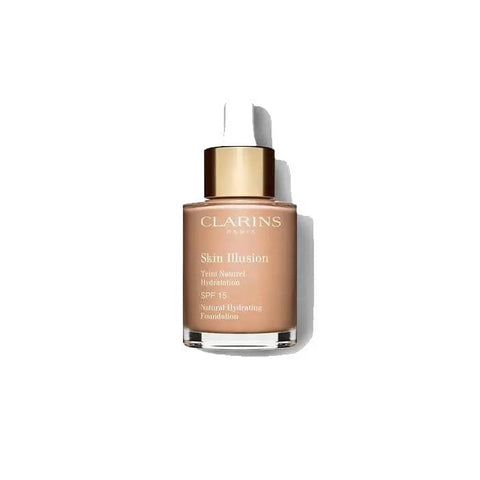 Clarins Skin Illusion Hydrating Foundation SPF15 in shade 109 Wheat, 30ml bottle, with smooth liquid texture and natural finish