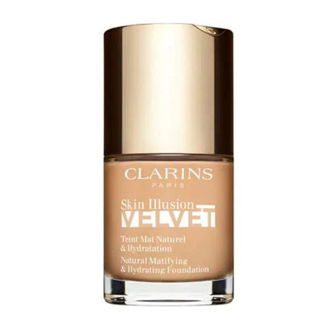 Clarins Skin Illusion Velvet foundation in shade 108.3N, 30ml bottle, with sleek packaging from Jag Couture London - New York.