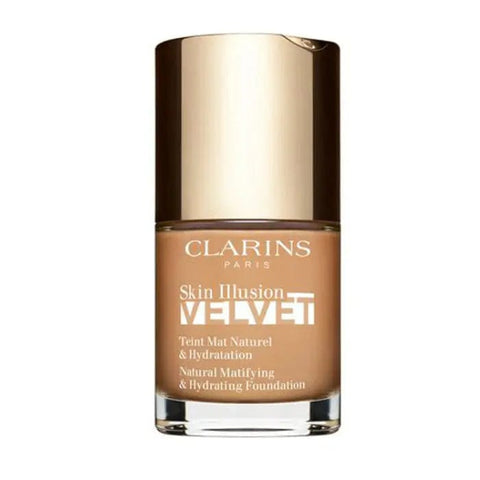 Clarins Skin Illusion Velvet 111N foundation in 30ml bottle, featuring a smooth, natural finish and lightweight texture.