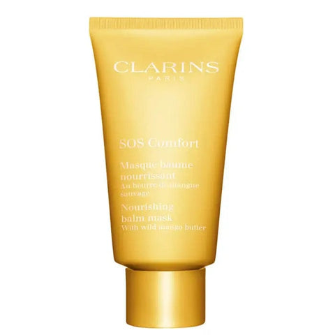 Clarins SOS Confort 75ml skincare tube with white cap, featuring the product label and branding on a plain background.