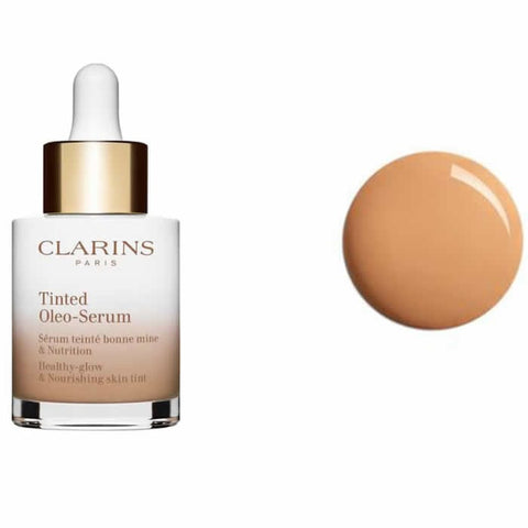 Clarins Tinted Oleo-Serum 05 in 30ml bottle, featuring a sleek packaging with the serum visible through the transparent container.
