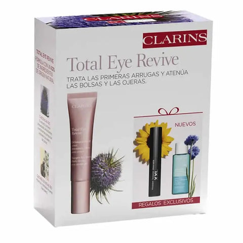 Set of three Clarins Total Eye Revive 15ml eye creams by Jag Couture London New York, displayed in sleek packaging.