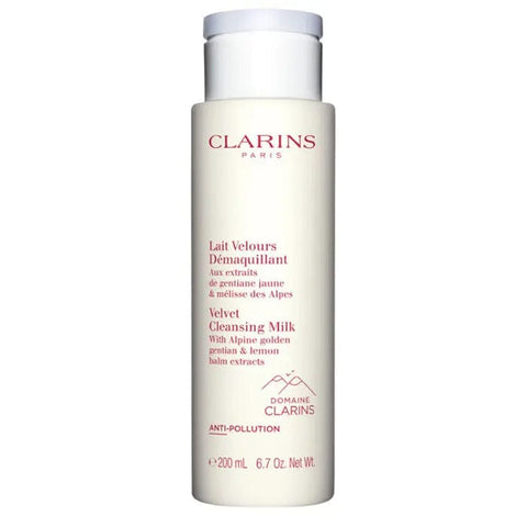 Jag Couture London New York Clarins Velvet Cleansing Milk 200ml bottle, smooth skincare product for gentle face cleansing