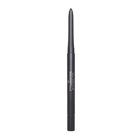 Clarins Waterproof Pencil 06 Smoked Wood, a dark brown eye pencil by Jag Couture London New York, shown sharpened and ready to use.