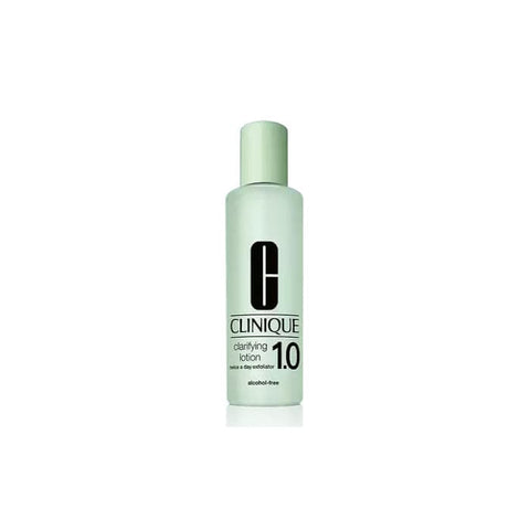 Jag Couture London - New York Clinique Clarifying Lotion 1.0 exfoliating toner bottle, 400ml, with clear label and pump dispenser.