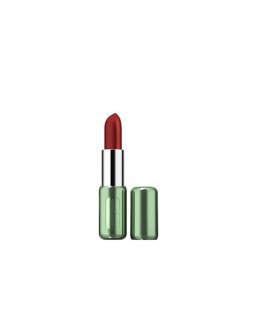 Clinique Pop Longwear Matte Lipstick bar in Icon Pop, 3.9g, with a sleek lipstick tube and vibrant shade display.