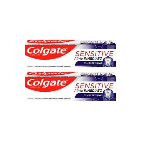 Colgate Sensit Immediate Relief toothpaste duo, 2x75ml, in a packaging image with branding from Jag Couture London and New York.