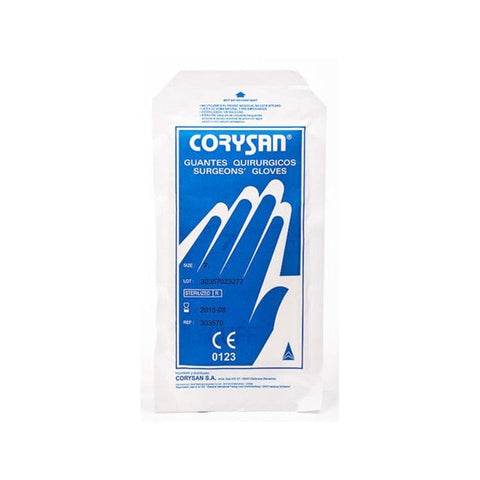 Pair of Corysan sterile latex surgery gloves in size 7.5, with two pairs shown, from Jag Couture London New York.