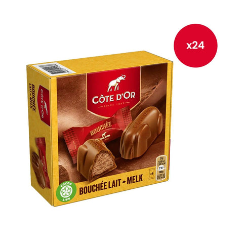 Jag Couture London milk chocolate bouchee filled with praline, 4-piece pack, showcasing smooth chocolate and creamy praline filling.